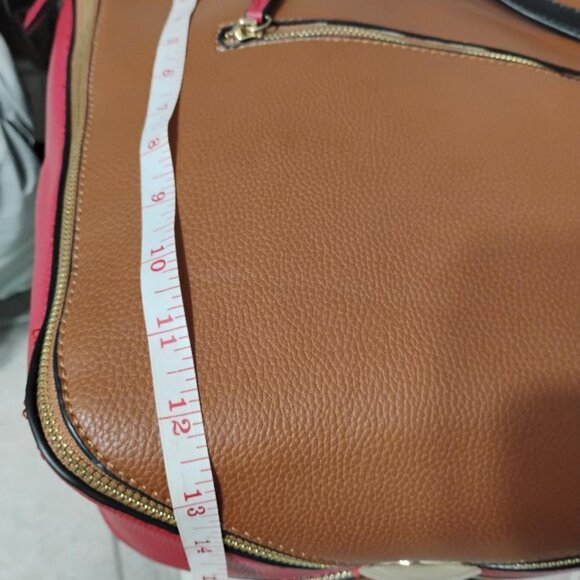 Sondra Roberts Brown and Red Squared Shoulder Bag - Picture 6 of 13